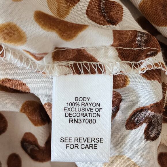 Cato Animal Print Top Tunic Lace Sleeve Ruffle Hem Button Front Lightweight LG - Picture 9 of 10